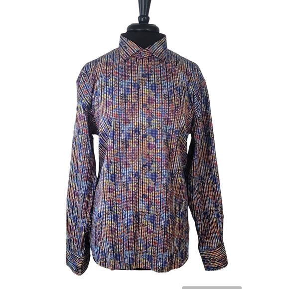 Luchiano Visconti Men’s L Slim Fit Dress Shirt Colorful Stripe Flip Cuff - Picture 1 of 13